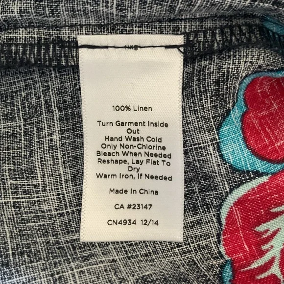 Talbots 100% Linen Beaded Neckline Navy Hibiscus Tropical Floral Tunic Dress XS - Picture 8 of 15